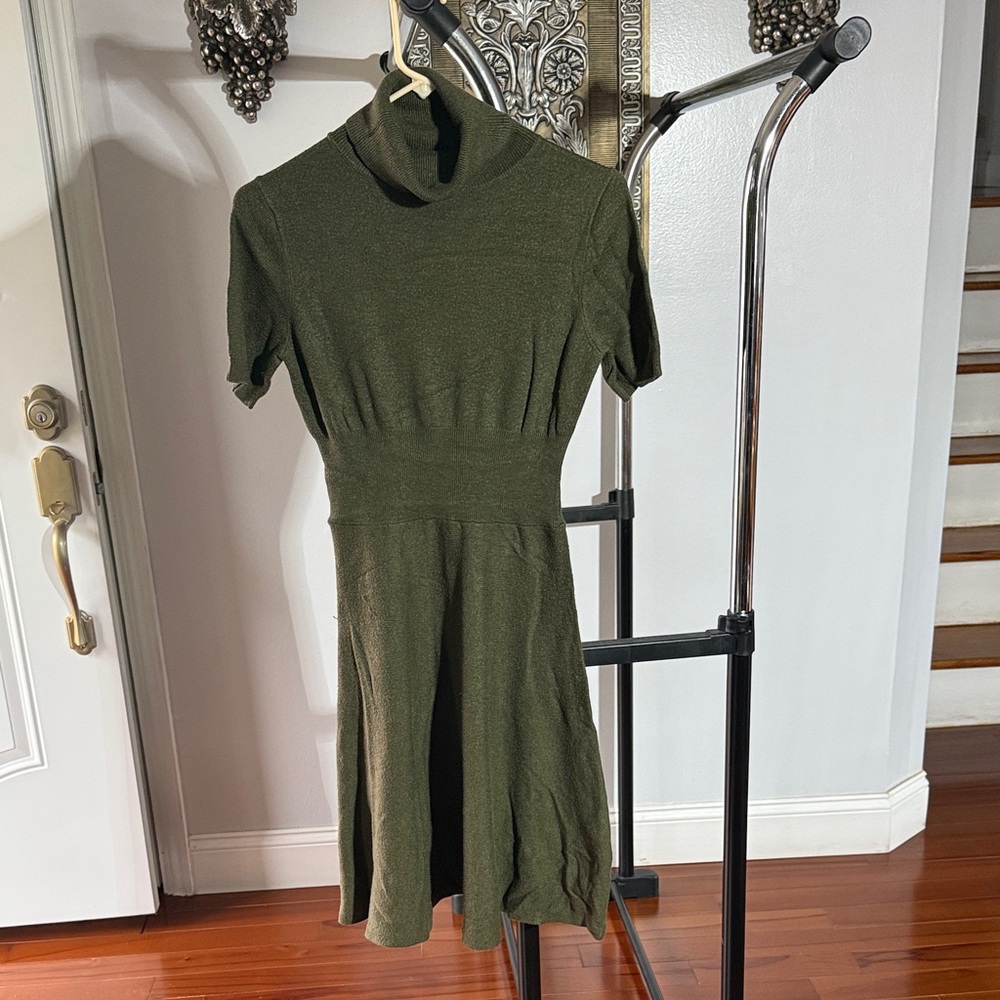 Elegant Olive Green Turtleneck Dress